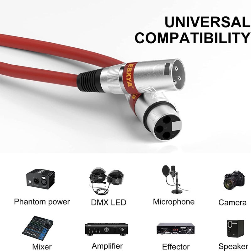 EBXYA كابل ميكروفون EBXYA XLR، كابل XLR بطول 3 أقدام، كابلات صوت ميكروفون، كابل باتش متوازن، عبوات بأربعة ألوان - Image 2